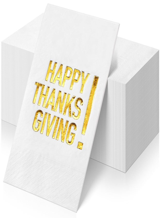 Hallswl 100pcs Thanksgiving Cocktail Napkins,Disposable Napkins with Happy Thanks Giving Gold Foiled,Fall Dinner Guest Paper Hand Towels for Autumn Harvest Thanks Theme Party Decorations,7.9 * 4.3inch - Image 1